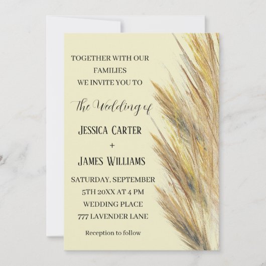 Pampas Grass Boho Bohemisch Grass Simple Wedding Einladung (Vorderseite)