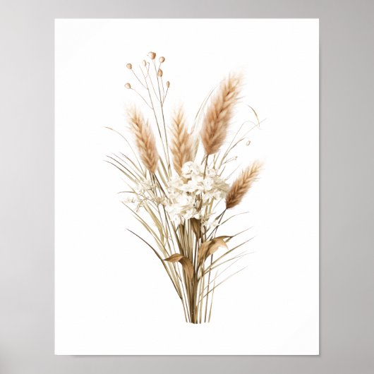 Pampas Grass Boho Botanisches neutrales Dekorposte Poster (Vorne)