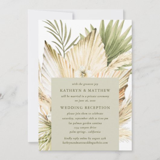 Pampas Grass Boho Bouquet Hochzeitsempfang nur Einladung (Vorderseite)