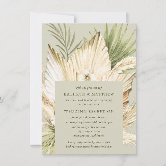 Pampas Grass Boho Bouquet Hochzeitsempfang nur Einladung (Vorderseite)