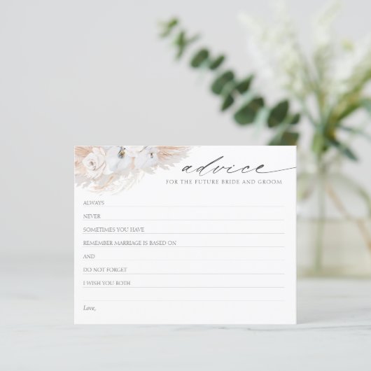 Pampas Grass Boho Brautparty Advice Card (Stehend Vorderseite)