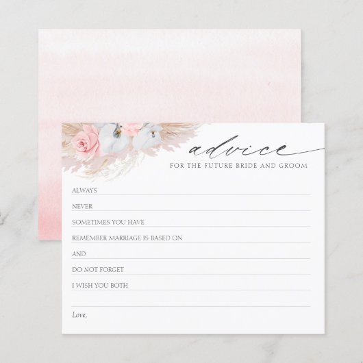 Pampas Grass Boho Brautparty Advice Card (Vorne/Hinten)
