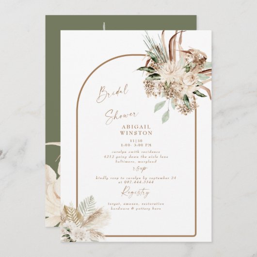 Pampas Grass Boho Brautparty Einladung (Vorne/Hinten)