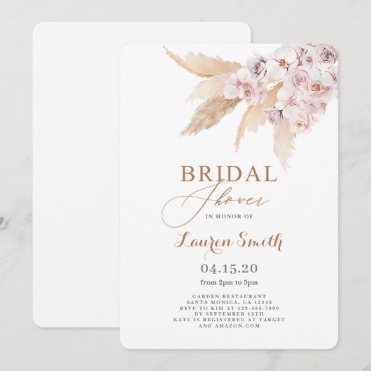 Pampas Grass Boho Brautparty Einladung (Vorne/Hinten)