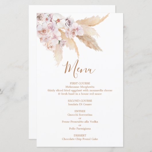 Pampas Grass Boho Chic Menü Card (Vorne/Hinten)