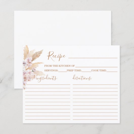 Pampas Grass Boho Chic Rezept Card (Vorne/Hinten)