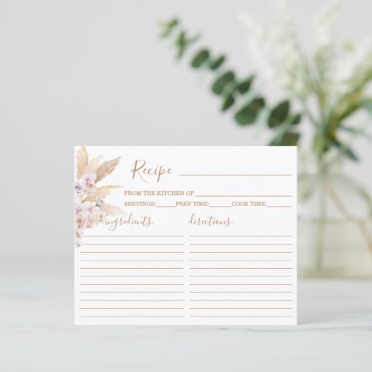 Pampas Grass Boho Chic Rezept Card (Stehend Vorderseite)