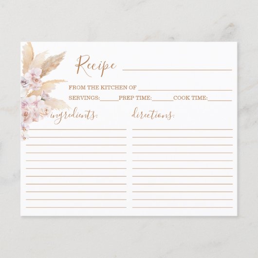 Pampas Grass Boho Chic Rezept Card (Vorderseite)