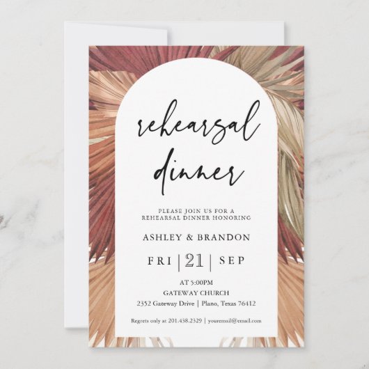 Pampas Grass Boho Earthy Probe Dinner Einladung (Vorderseite)