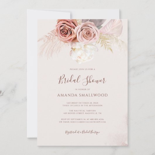 Pampas Grass Boho Fall Brautparty Einladung (Vorderseite)