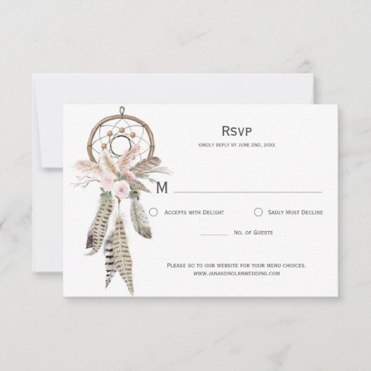 Pampas Grass Boho Feathers Dreamcatcher RSVP Card (Vorderseite)