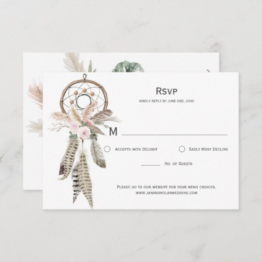 Pampas Grass Boho Feathers Dreamcatcher RSVP Card (Vorne/Hinten)