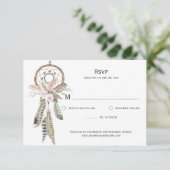 Pampas Grass Boho Feathers Dreamcatcher RSVP Card Karte (Stehend Vorderseite)