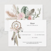Pampas Grass Boho Feathers Dreamcatcher RSVP Card Karte (Vorne/Hinten)