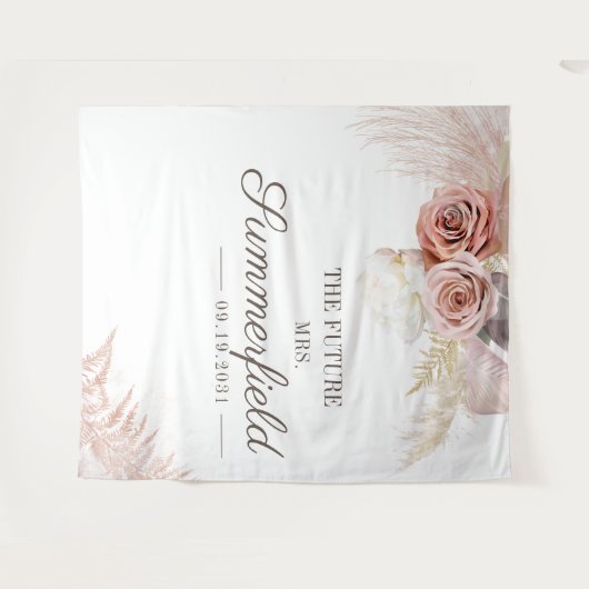 Pampas Grass Boho Foto Booth Brautparty Wandteppich (Vorderseite (Horizontal))