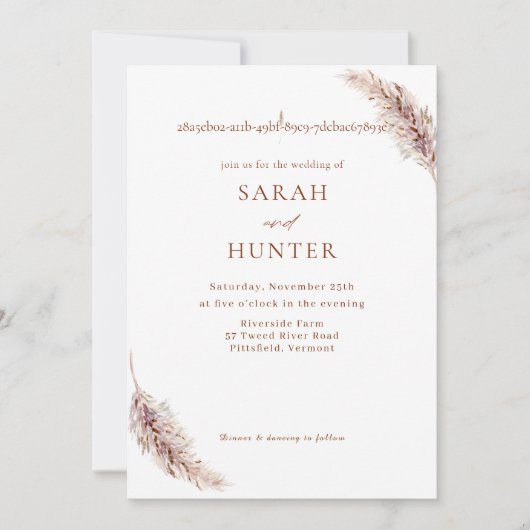Pampas Grass Boho Foto QR Code Hochzeit Einladung (Vorderseite)