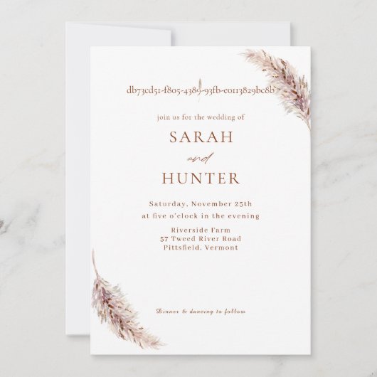 Pampas Grass Boho Foto QR Code Hochzeit Einladung (Vorderseite)