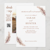 Pampas Grass Boho Foto QR Code Hochzeit Einladung (Vorne/Hinten)