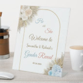 Pampas Grass Boho Gender Reveal Willkommen Sockelschild (In Situ)