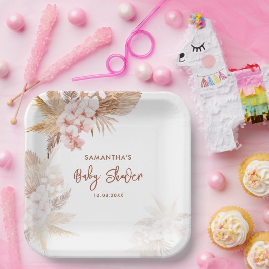 Pampas Grass Boho Girl Babydusche Pappteller (Party)