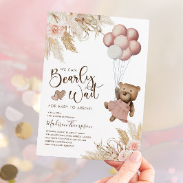 Pampas Grass Boho Girl Bear Baby Shower Einladung