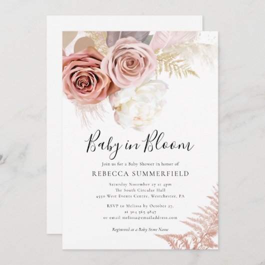 Pampas Grass Boho Girl Fall Baby Dusche Einladung (Vorne/Hinten)