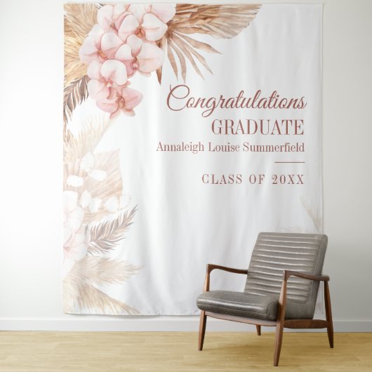 Pampas Grass Boho Graduate Foto Stand Hintergrund Wandteppich (Beispiel)