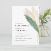 Pampas Grass Boho Green Gold Baby Dusche Einladung (Stehend Vorderseite)
