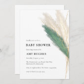 Pampas Grass Boho Green Gold Baby Dusche Einladung (Vorne/Hinten)