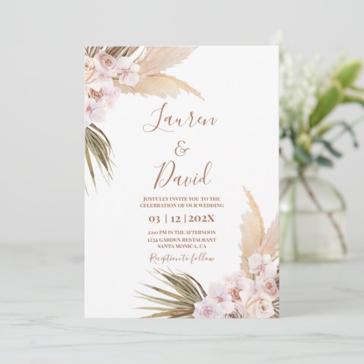 Pampas Grass boho Hochzeit Einladung (Stehend Vorderseite)