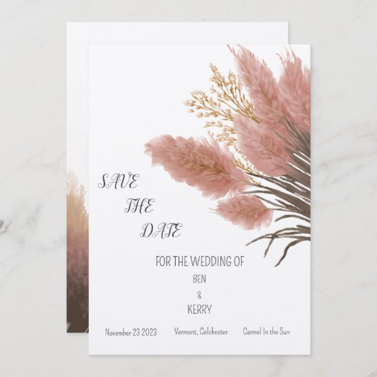 Pampas Grass Boho Hochzeit speichern das Datum der Einladung (Vorne/Hinten)