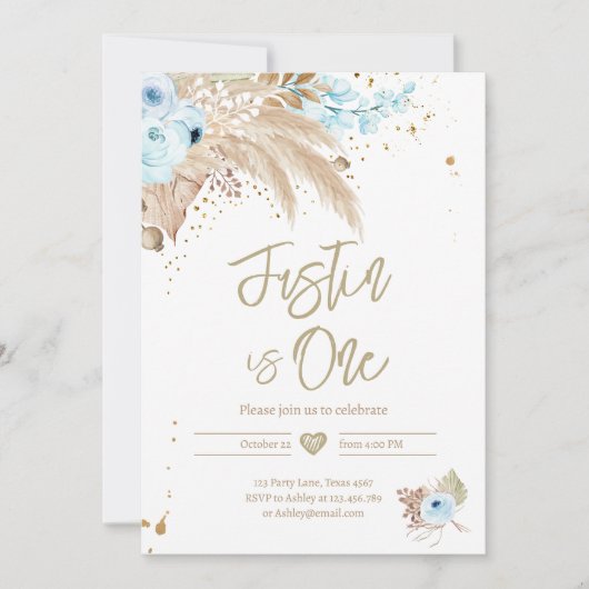 Pampas Grass Boho JA AGE Rustikaler Junge Geburtst Einladung (Vorderseite)