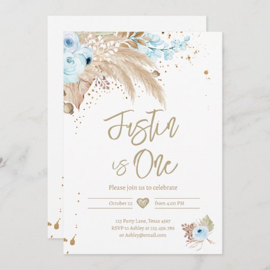 Pampas Grass Boho JA AGE Rustikaler Junge Geburtst Einladung (Vorne/Hinten)