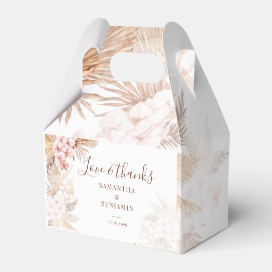 Pampas Grass Boho Liebe und Dank Hochzeit Geschenkschachtel (Vorderseite)