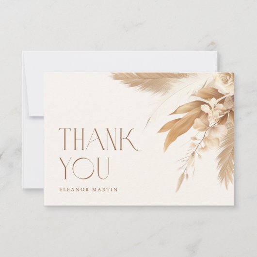 Pampas Grass Boho Neutrales Brautparty Dankeskarte (Vorderseite)