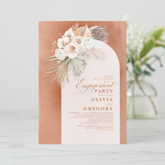 Pampas Grass Boho, Partei für Weißes Blume Einladung (Stehend Vorderseite)