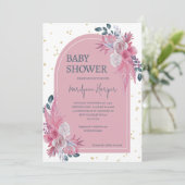Pampas Grass Boho Pink Babydusche Einladung (Stehend Vorderseite)