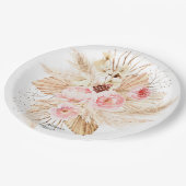 Pampas Grass Boho Pink Floral Baby Girl Dusche Pappteller (Schrägansicht)