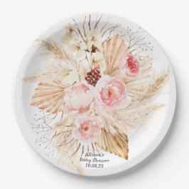 Pampas Grass Boho Pink Floral Baby Girl Dusche Pappteller