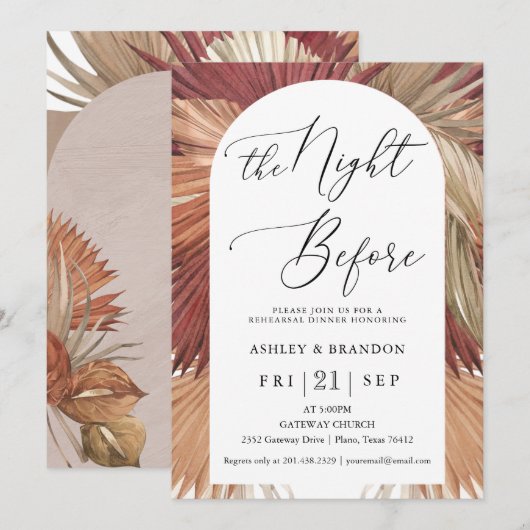 Pampas Grass Boho Probe Dinner Einladung (Vorne/Hinten)