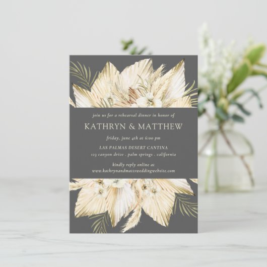 Pampas Grass Boho Probe Dinner vor Hochzeit Einladung (Stehend Vorderseite)