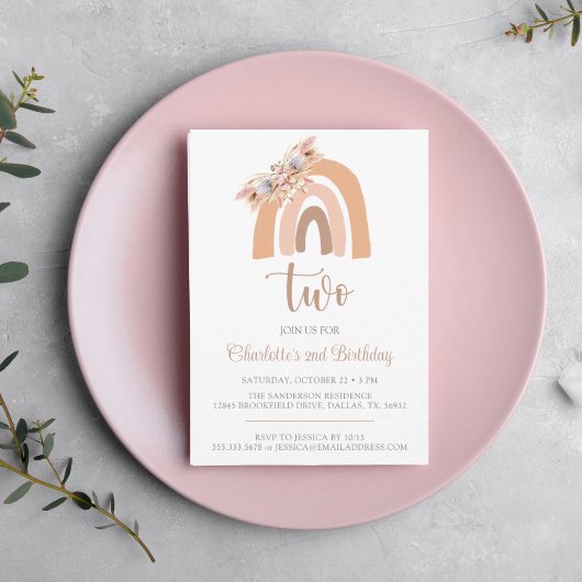 Pampas Grass Boho Rainbow Minimalistisch Geburtsta Einladung