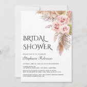 Pampas Grass Boho Rose Floral Brautparty Einladung (Vorderseite)