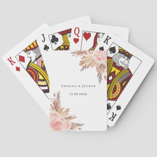 Pampas grass boho Rose goldfarbener weißer Name Spielkarten (Rückseite)