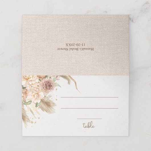 Pampas grass boho Rose Platzkarte (Außenseite Aufgefaltet)