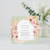 Pampas Grass Boho Sage Green Floral Square Hochzei Einladung (Stehend Vorderseite)