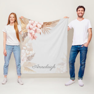 Pampas Grass Boho Script Custom Fleecedecke