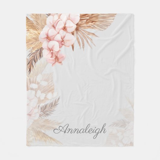 Pampas Grass Boho Script Custom Fleecedecke (Vorderseite)