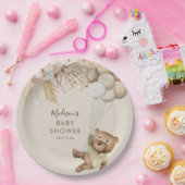 Pampas Grass Boho Teddy Bear Baby Shower Paper Pla Pappteller (Party)