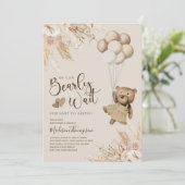 Pampas Grass Boho Teddy Bear Babydusche Einladung (Stehend Vorderseite)